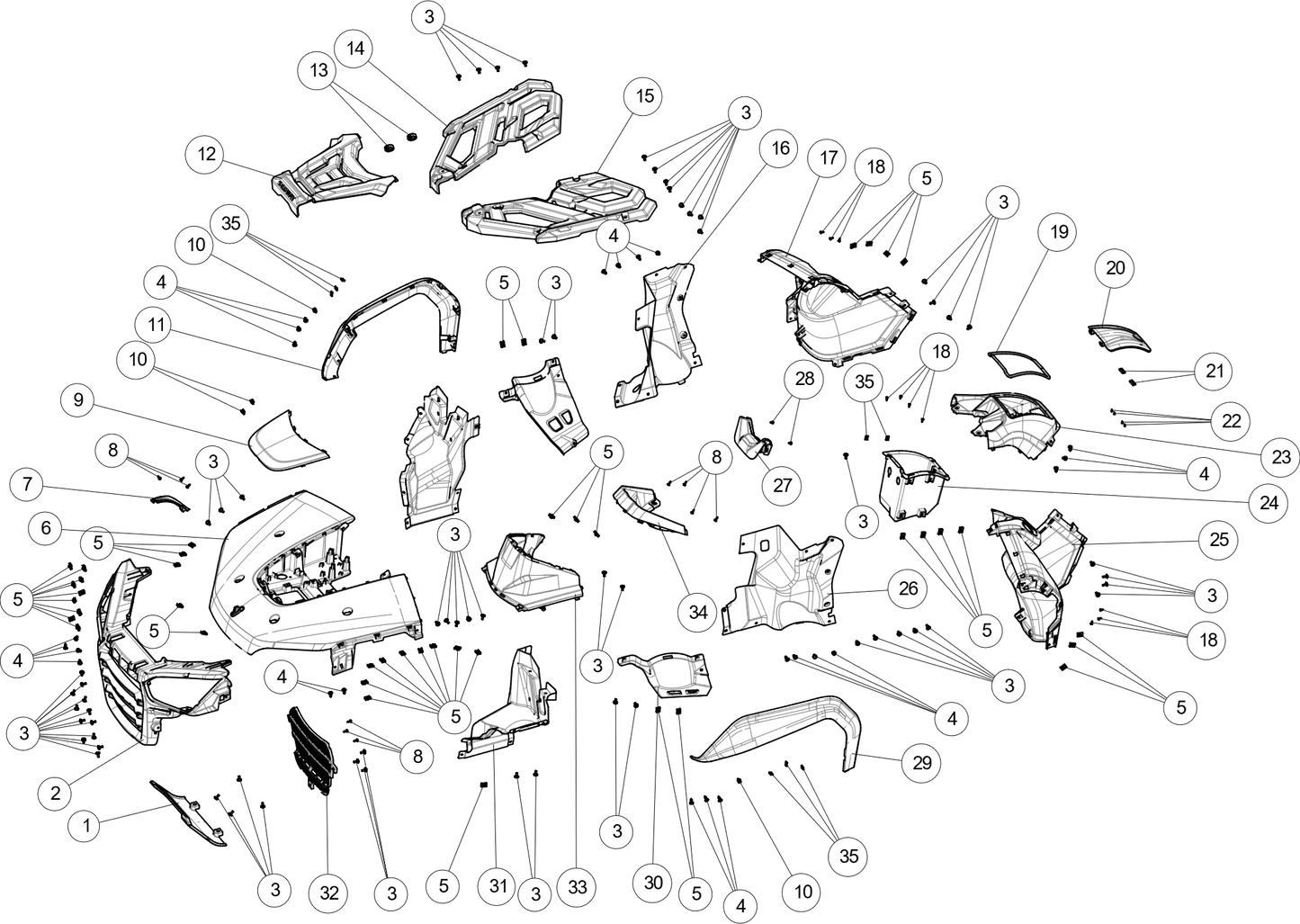 Pièces avant de la carrosserie, ensemble avant