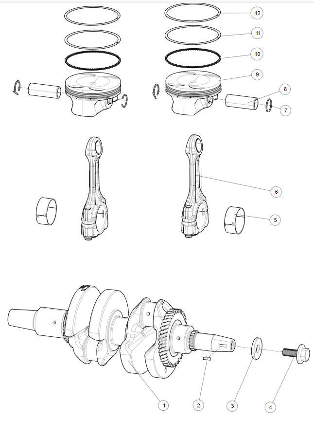Crankshaft rod and piston AT10 Crankshaft connecting rod piston assembly