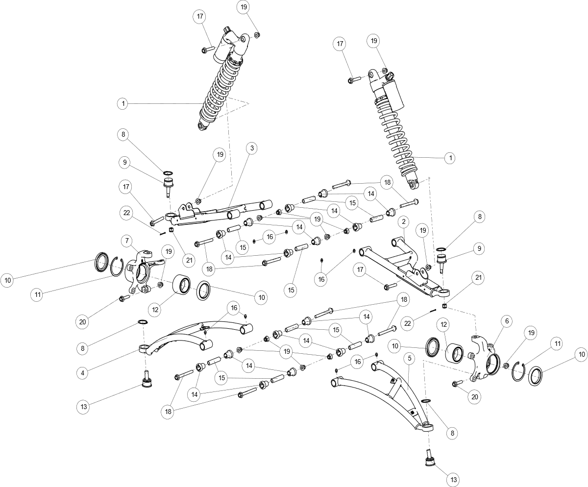 SUSPENSION AVANT, VERSION LARGE système de suspension avant