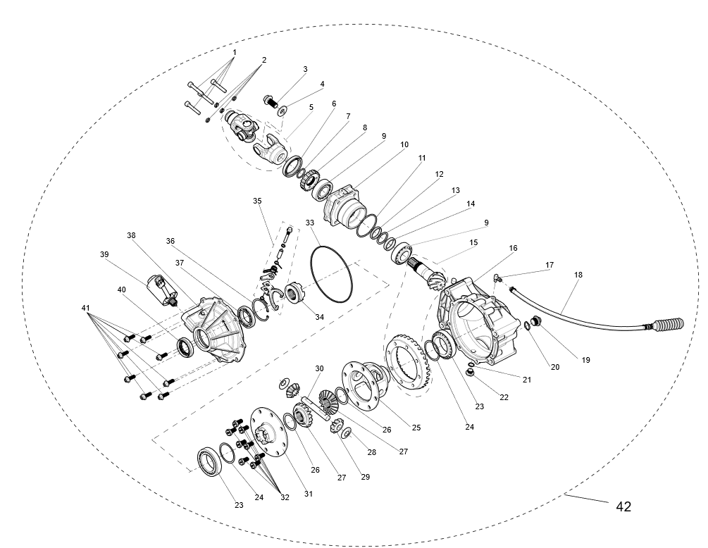 Essieu arrière JN (avec différentiel, sans ABS) - Version longue