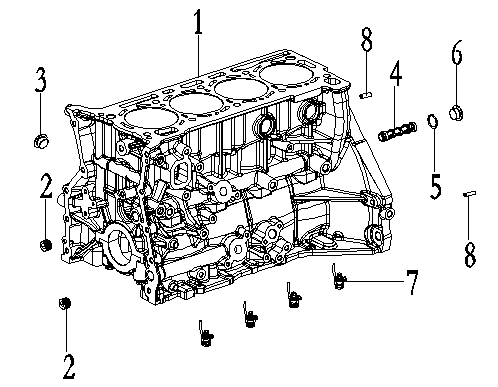 Pins, plugs, PIN CYLINDERBLOCK installed on the crankcase
