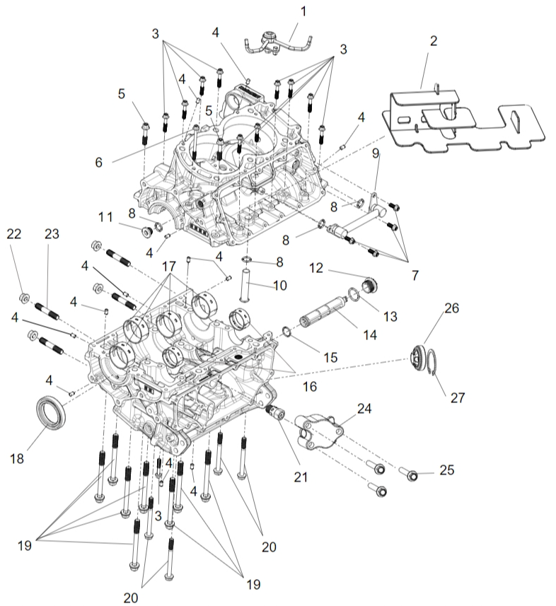 Upper and lower crrankcase sub-assembly