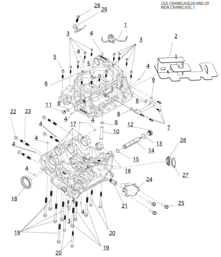 Upper and lower crrankcase sub-assembly