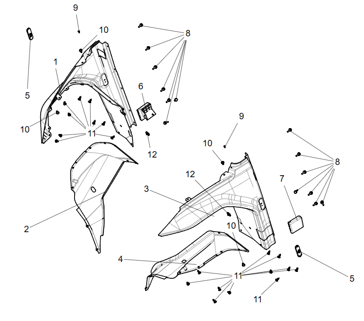 Left and right front wheel fender assembly FRONT WHEEL FENDER